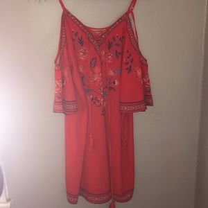 Red floral cold shoulder dress!